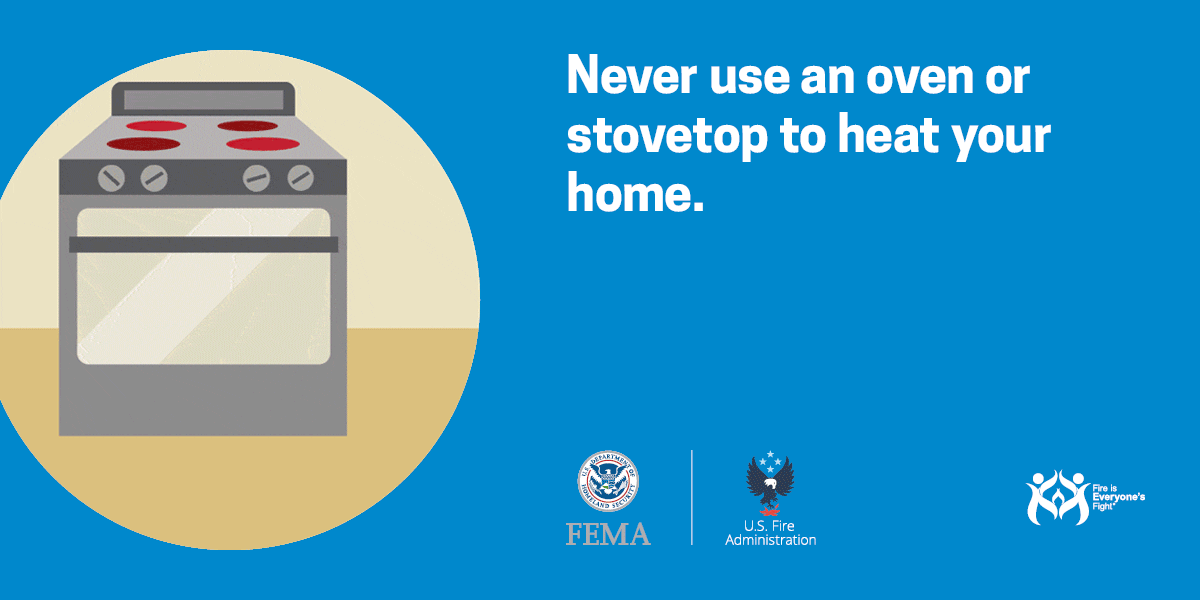 Never use an oven to heat your home, USFA